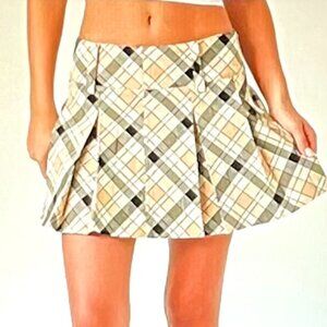Forever 21 Pleated Plaid Mini Skirt in Tan Multi (M) New With Tag